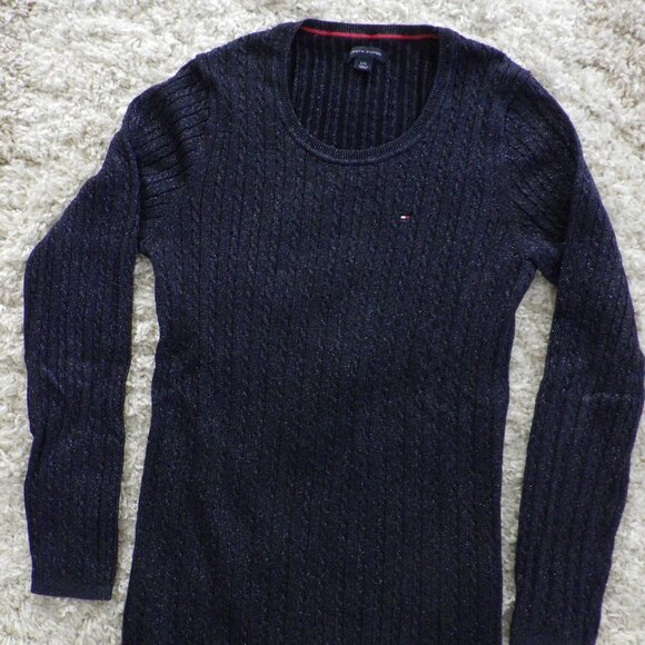 Tommy Hilfiger Women's Sweater Dark Grey Cable Night Sparkles Festive Size Large - Picture 1 of 7